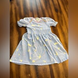 Matilda Jane Girls Dress 6 Pastel Bird Print Smocked Waist Short Puff Sleeve